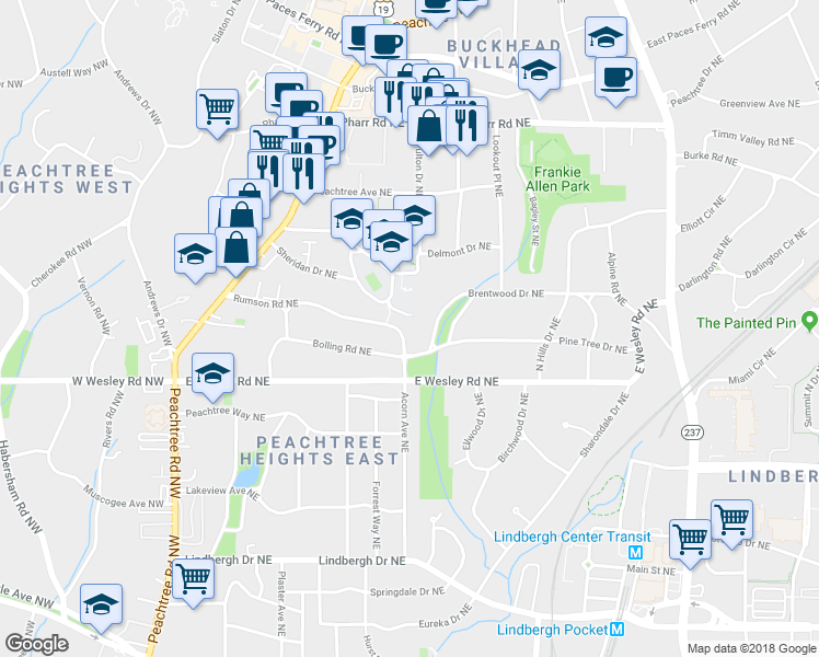 map of restaurants, bars, coffee shops, grocery stores, and more near 272 Rumson Road Northeast in Atlanta