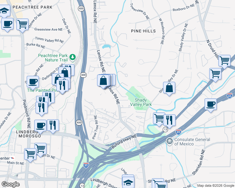 map of restaurants, bars, coffee shops, grocery stores, and more near 43 Saint Claire Lane Northeast in Atlanta