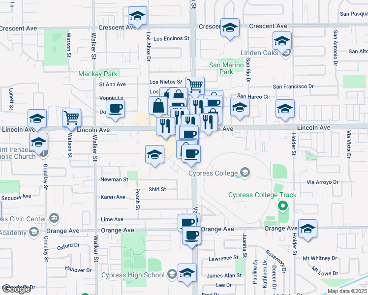 map of restaurants, bars, coffee shops, grocery stores, and more near in Cypress