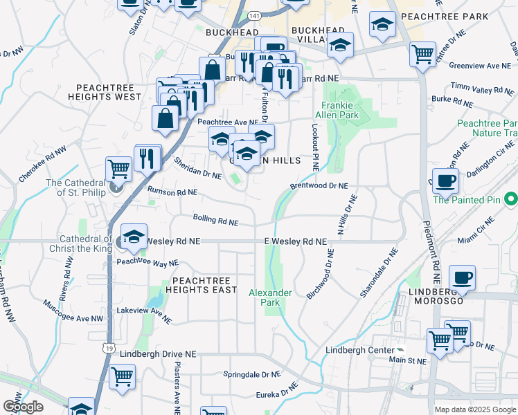 map of restaurants, bars, coffee shops, grocery stores, and more near 272 Rumson Road Northeast in Atlanta