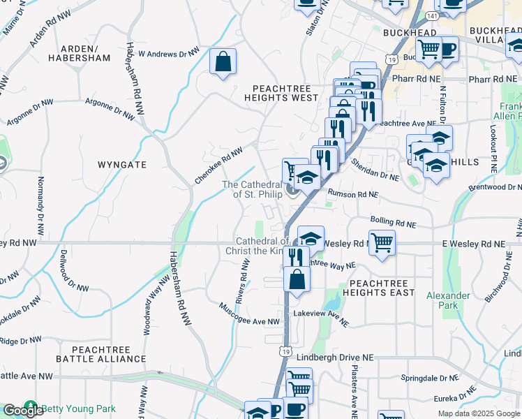 map of restaurants, bars, coffee shops, grocery stores, and more near 2774 Andrews Drive Northwest in Atlanta