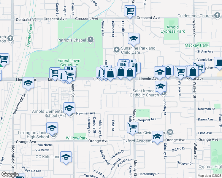 map of restaurants, bars, coffee shops, grocery stores, and more near 9066 Candlestick Lane in Cypress