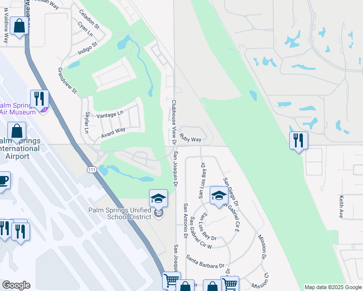 map of restaurants, bars, coffee shops, grocery stores, and more near 67025 Diamond Road in Cathedral City