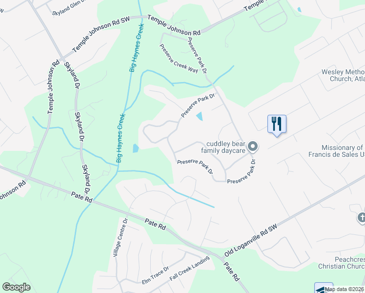 map of restaurants, bars, coffee shops, grocery stores, and more near 3498 Park Hill Circle Southwest in Loganville
