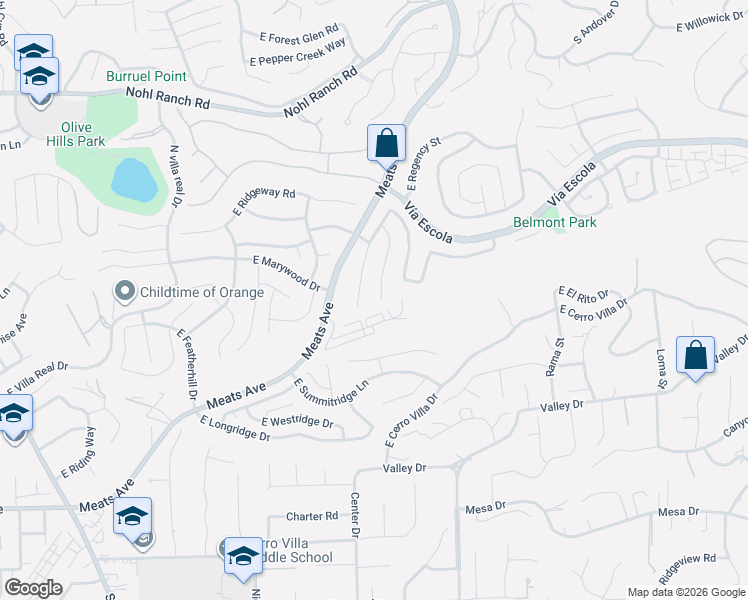 map of restaurants, bars, coffee shops, grocery stores, and more near 2526 North Courtland Street in Orange