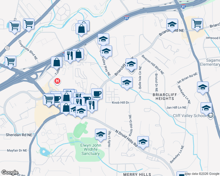 map of restaurants, bars, coffee shops, grocery stores, and more near 1704 Sabastian Point in Atlanta
