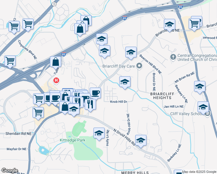map of restaurants, bars, coffee shops, grocery stores, and more near 1704 Sabastian Point in Atlanta