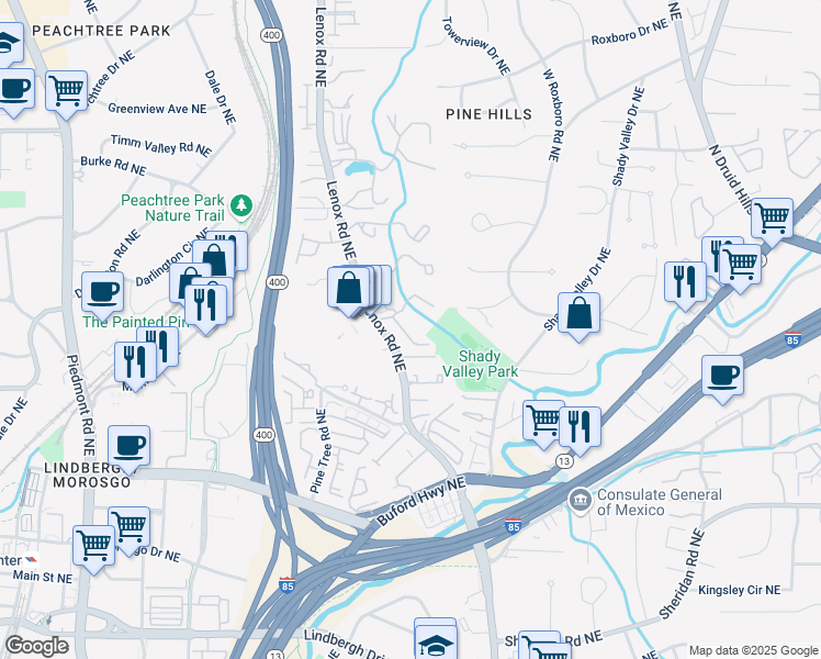 map of restaurants, bars, coffee shops, grocery stores, and more near 44 Saint Claire Lane Northeast in Atlanta