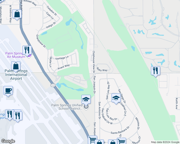map of restaurants, bars, coffee shops, grocery stores, and more near 529 Soriano Way in Palm Springs
