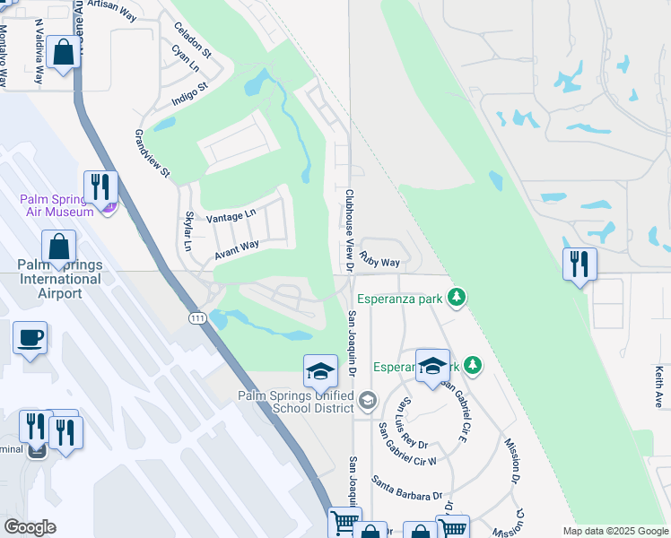 map of restaurants, bars, coffee shops, grocery stores, and more near 529 Soriano Way in Palm Springs