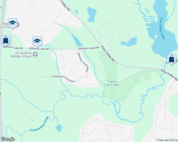 map of restaurants, bars, coffee shops, grocery stores, and more near 265 Meadow Crest Way in Powder Springs