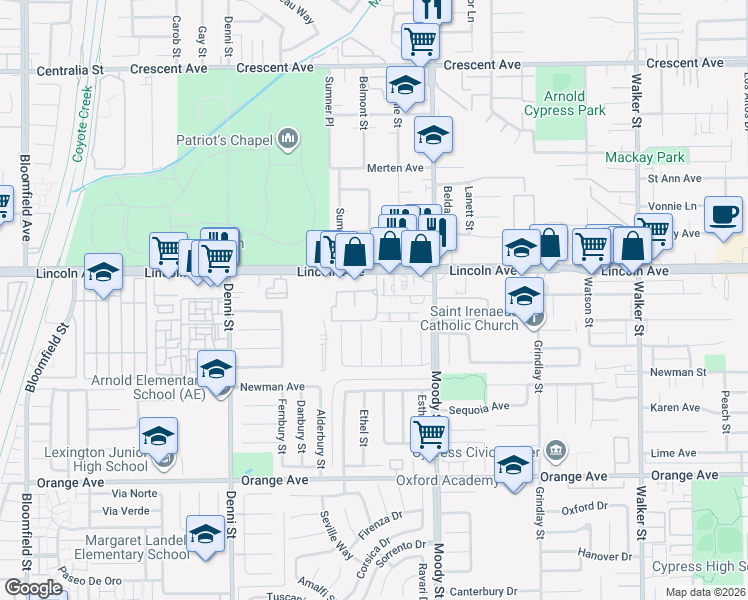 map of restaurants, bars, coffee shops, grocery stores, and more near in Cypress