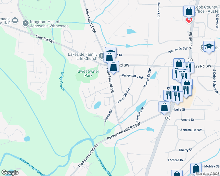 map of restaurants, bars, coffee shops, grocery stores, and more near 2371 Park Avenue in Austell
