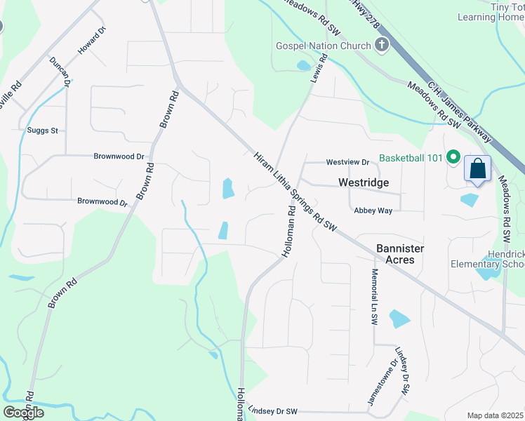 map of restaurants, bars, coffee shops, grocery stores, and more near 5114 Martin Farms Lane in Powder Springs