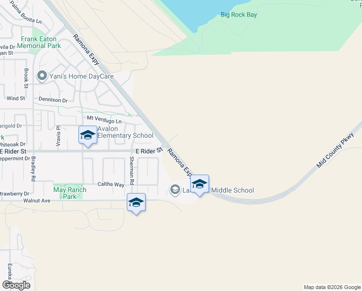 map of restaurants, bars, coffee shops, grocery stores, and more near Rider Street in Perris