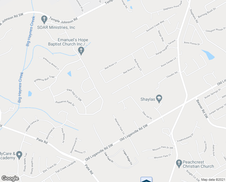 map of restaurants, bars, coffee shops, grocery stores, and more near 1861 Rose Garden Lane in Loganville