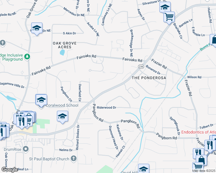map of restaurants, bars, coffee shops, grocery stores, and more near 3240 Lavista Road in Decatur