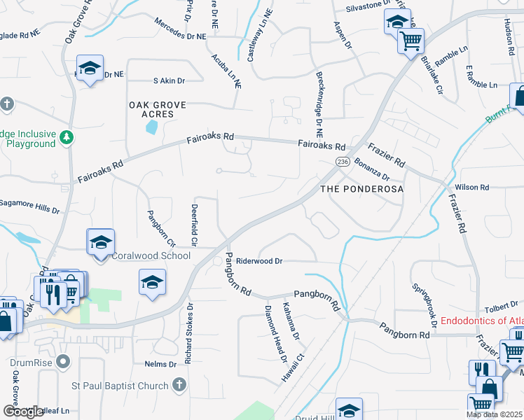 map of restaurants, bars, coffee shops, grocery stores, and more near 3240 Lavista Road in Decatur