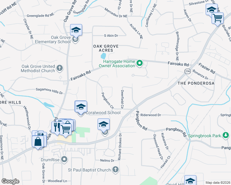 map of restaurants, bars, coffee shops, grocery stores, and more near 1671 Colebrook Circle in Decatur