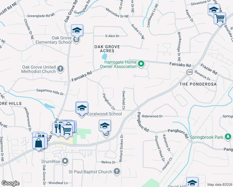 map of restaurants, bars, coffee shops, grocery stores, and more near 1671 Colebrook Circle in Decatur