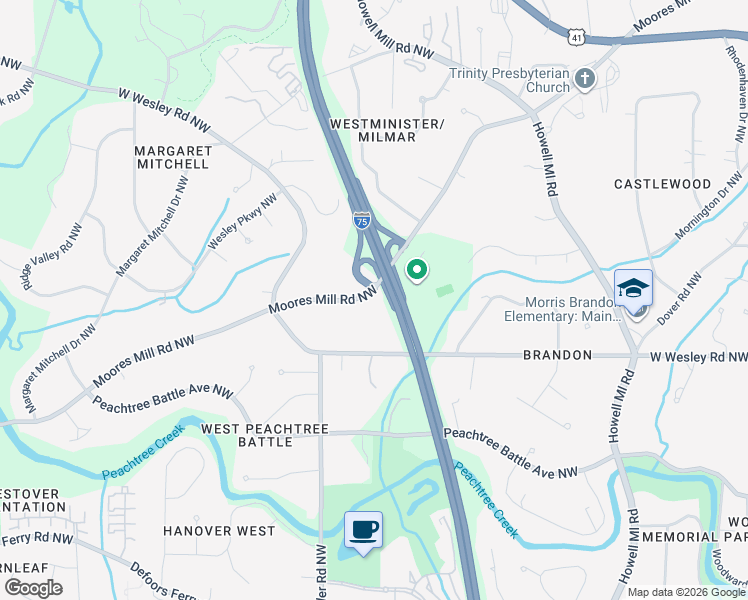 map of restaurants, bars, coffee shops, grocery stores, and more near 1219 Moores Mill Road Northwest in Atlanta