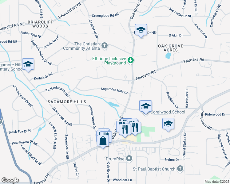 map of restaurants, bars, coffee shops, grocery stores, and more near 2373 Sagamore Hills Drive in Decatur