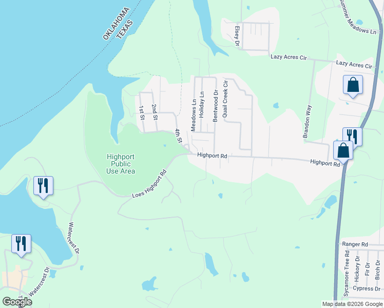 map of restaurants, bars, coffee shops, grocery stores, and more near 808 Highport Road in Pottsboro