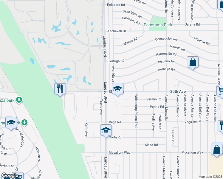 map of restaurants, bars, coffee shops, grocery stores, and more near 29885 Avenida La Paz in Cathedral City