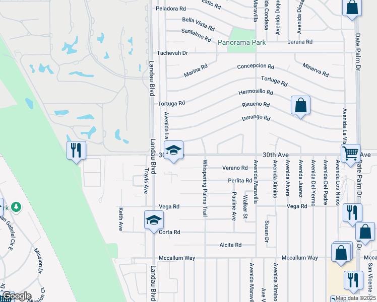 map of restaurants, bars, coffee shops, grocery stores, and more near 68194 30th Avenue in Cathedral City