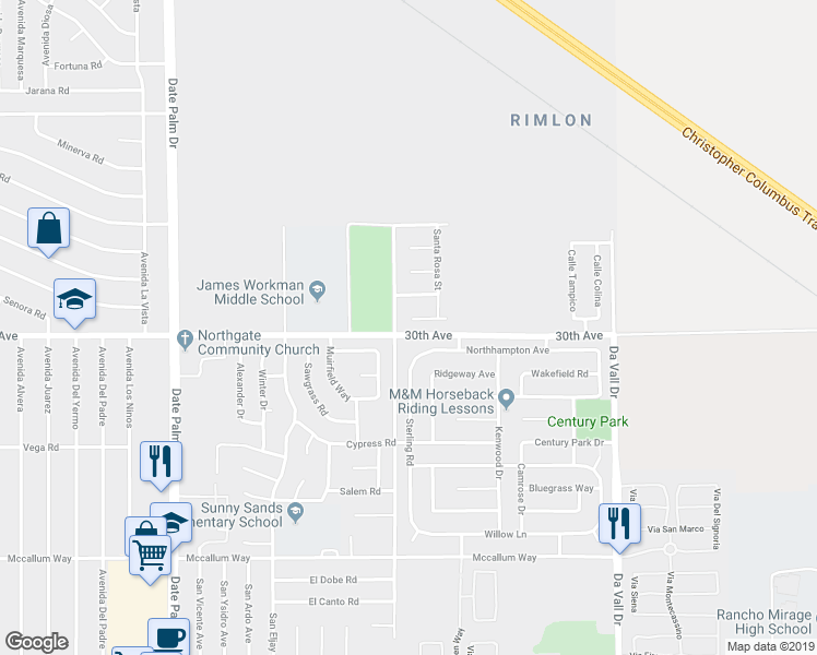 map of restaurants, bars, coffee shops, grocery stores, and more near 69523 Cimarron Court Road in Cathedral City