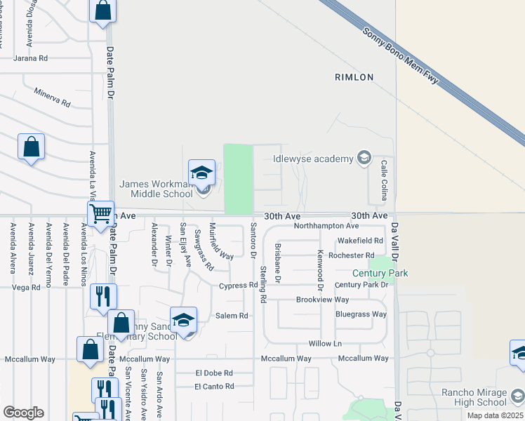 map of restaurants, bars, coffee shops, grocery stores, and more near 69523 Cimarron Court Road in Cathedral City