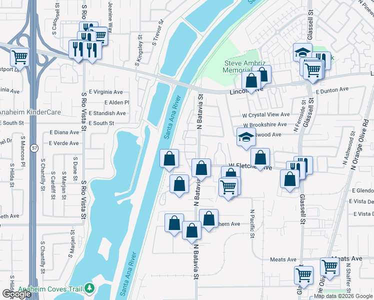 map of restaurants, bars, coffee shops, grocery stores, and more near 940 West Rainbow Falls Way in Orange