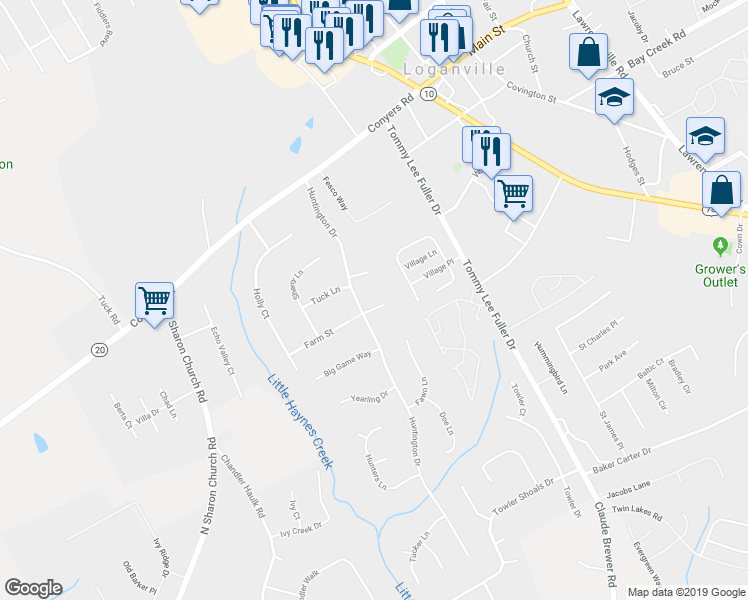 map of restaurants, bars, coffee shops, grocery stores, and more near 210 Buck Run in Loganville