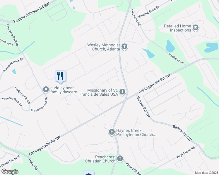 map of restaurants, bars, coffee shops, grocery stores, and more near Cloudts Road in Loganville