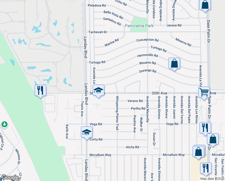map of restaurants, bars, coffee shops, grocery stores, and more near 68194 30th Avenue in Cathedral City