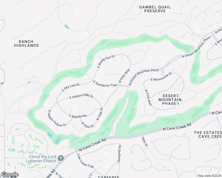 map of restaurants, bars, coffee shops, grocery stores, and more near 9515 East Sundance Trail in Scottsdale