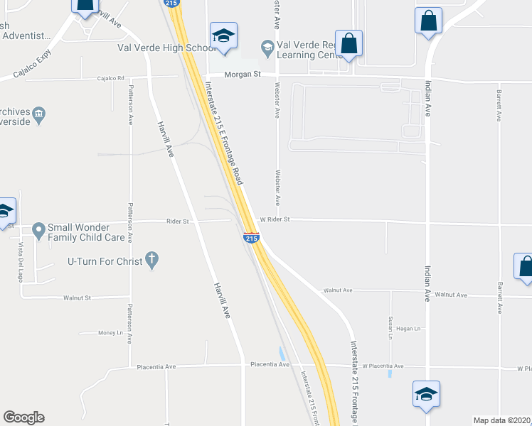 map of restaurants, bars, coffee shops, grocery stores, and more near 820 West Rider Street in Perris