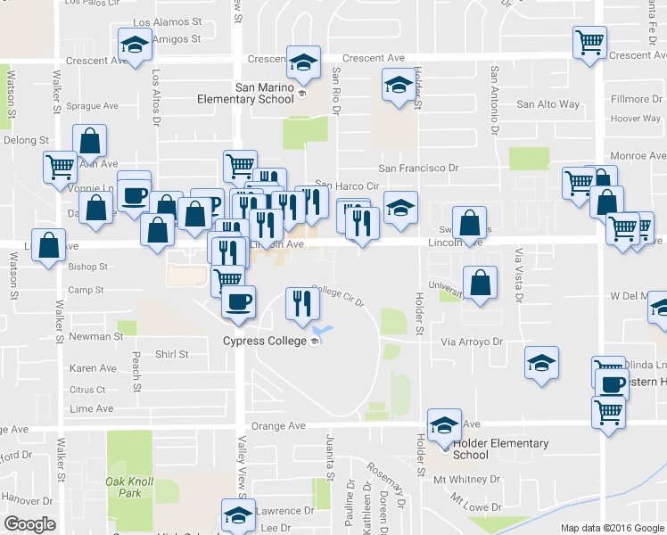 map of restaurants, bars, coffee shops, grocery stores, and more near 6211 Lantana Way in Cypress