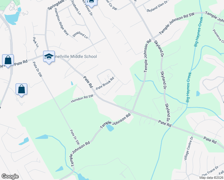 map of restaurants, bars, coffee shops, grocery stores, and more near 2372 Temple View Drive in Snellville