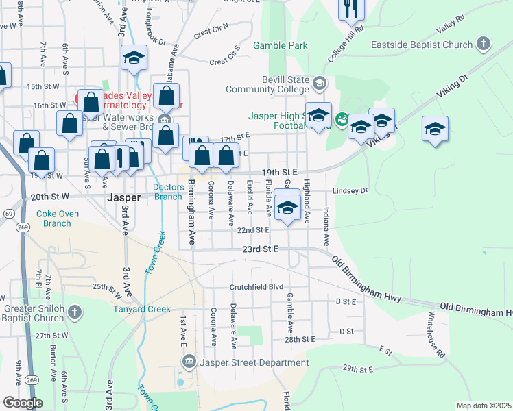 map of restaurants, bars, coffee shops, grocery stores, and more near 2000-2098 Florida Avenue in Jasper