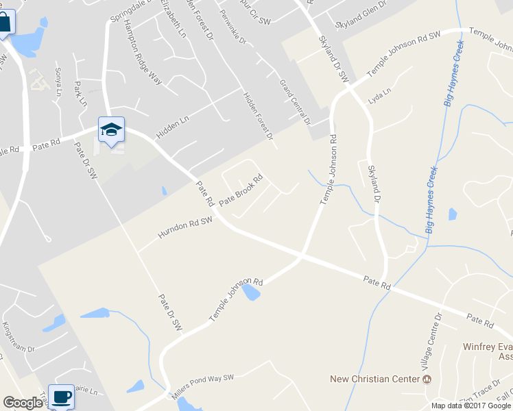 map of restaurants, bars, coffee shops, grocery stores, and more near 2372 Temple View Drive in Snellville