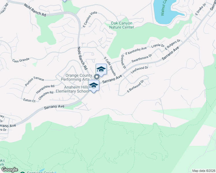 map of restaurants, bars, coffee shops, grocery stores, and more near 6550 East Marengo Drive in Anaheim