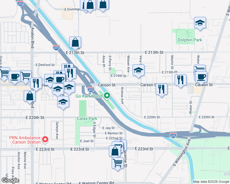map of restaurants, bars, coffee shops, grocery stores, and more near in Carson