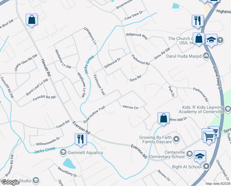 map of restaurants, bars, coffee shops, grocery stores, and more near 3560 Erdly Lane in Snellville