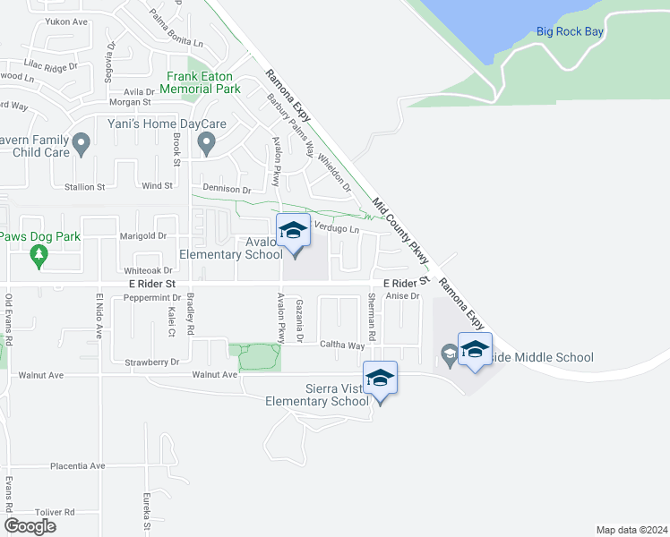 map of restaurants, bars, coffee shops, grocery stores, and more near 3294 Treehouse Drive in Perris