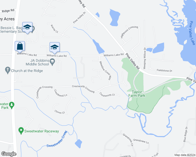 map of restaurants, bars, coffee shops, grocery stores, and more near 21 Savanna Court in Powder Springs