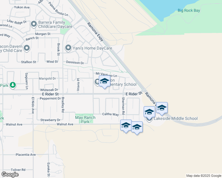map of restaurants, bars, coffee shops, grocery stores, and more near 3294 Treehouse Drive in Perris