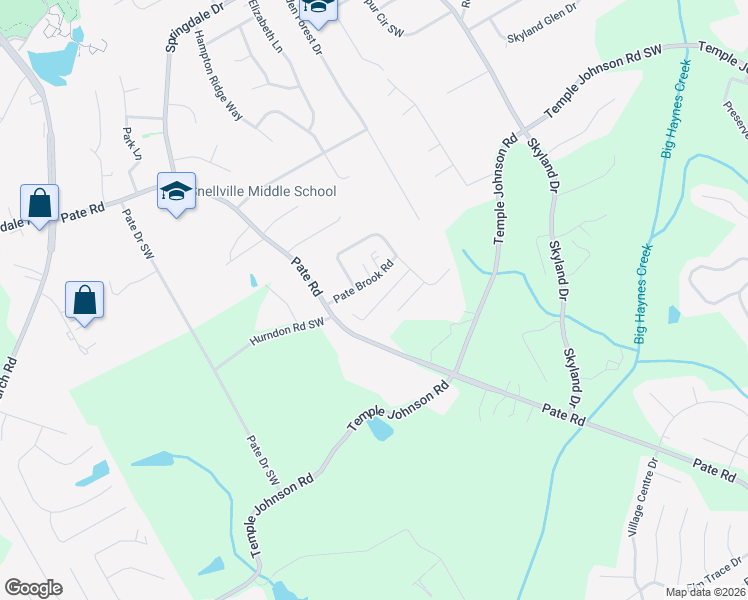 map of restaurants, bars, coffee shops, grocery stores, and more near 2383 Temple View Drive in Snellville