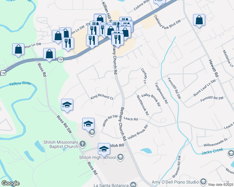 map of restaurants, bars, coffee shops, grocery stores, and more near 2331 Ciji Circle in Snellville