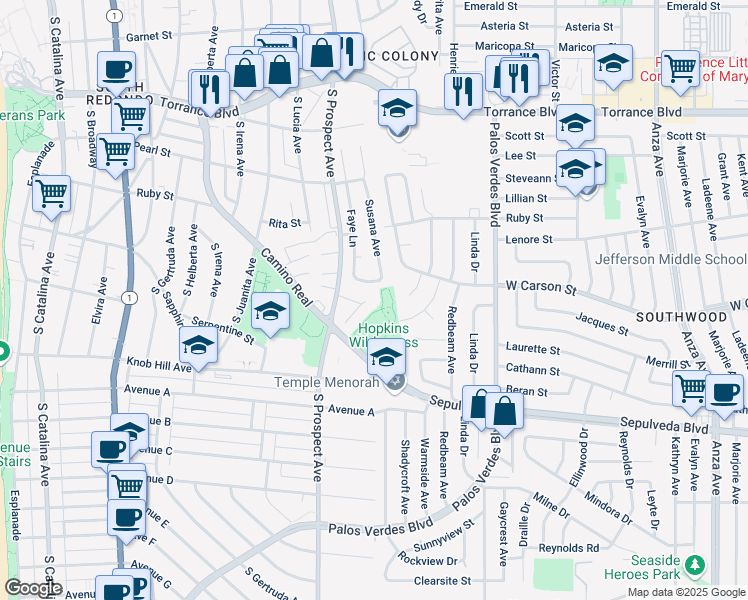 map of restaurants, bars, coffee shops, grocery stores, and more near 1118 Ysabel Street in Redondo Beach